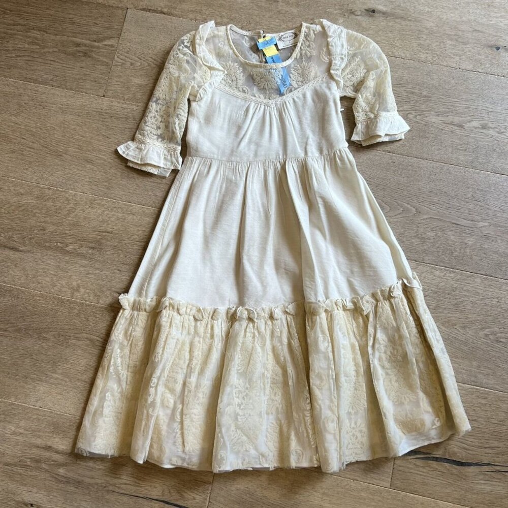 Joyfolie Ivory Lace Flocked Long Dress